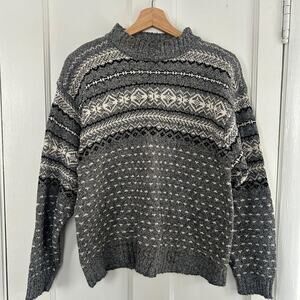 Vintage Liz Claiborne Fair Isle Silk Blend Gray Sweater Women’s Large Pullover